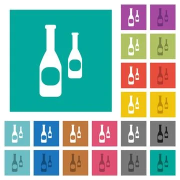 Two bottles with vignette square flat multi colored icons Stock Illustration