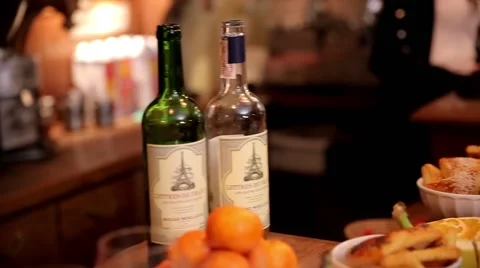 Two bottles of wine and appetizer Stock Footage 60122271