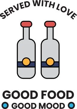 Two bottles of wine are served with love Stock Illustration