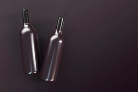 Two bottles of wine are on the table. View from above. Copy space. Stock-Fotos