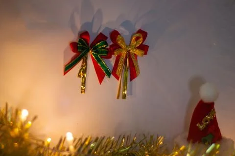 Two bow Christmas with decor elements and items Christmas Stock Photos