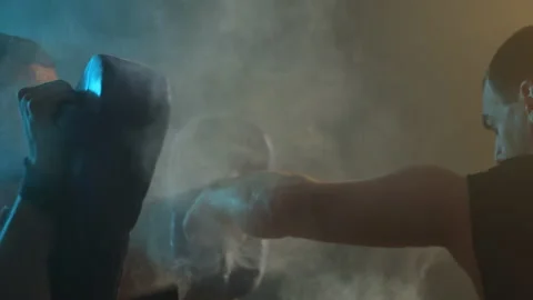 Two Boxers Are Training. One Man Punches Another. Vídeos de archivo 160764601