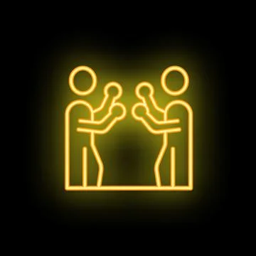 Two boxers fighting in boxing ring neon sign vector illustration Stock Illustration