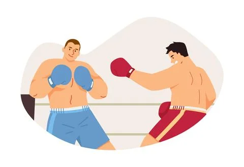 Two boxers fighting on the ring flat vector, battle sports game competition Stock Illustration