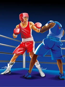 Two boxers fighting on the ring, one is punching another Stock Illustration