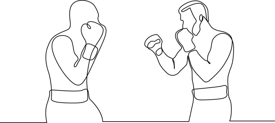Two boxers in a ring preparing to throw punches at each other. Vector Stock Illustration