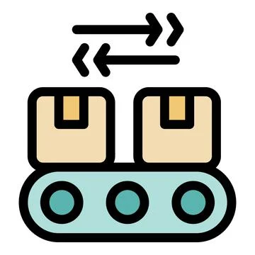 Two boxes moving on a conveyor belt in opposite directions, symbolizing logis Stock Illustration