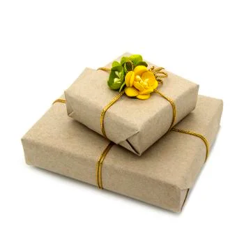 Two boxes packed in brown paper Stock Photos