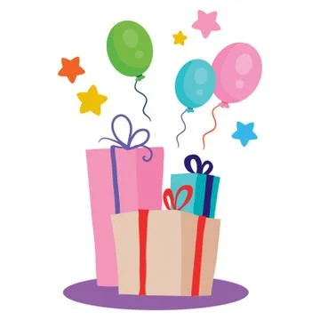 Two boxes with red green ribbons, boxes with stripes, isolated object on a white Illustrazione stock