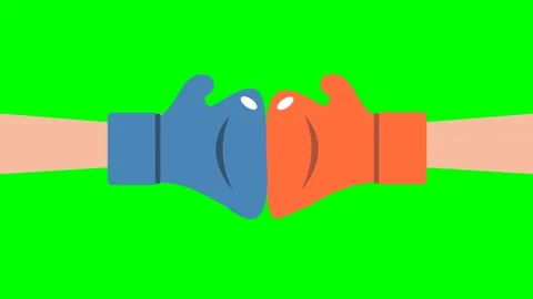 Two boxing gloves hit each other without stopping. Boxing with Red-Blue gloves Stock Footage 308065176