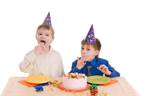 Two boy with cake Stock Photos