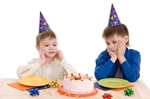 Two boy with cake Stock Photos