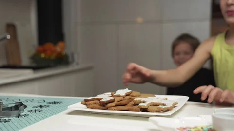 Two boy come to the kitchen to eat ginger cookies Stock Footage 99629528