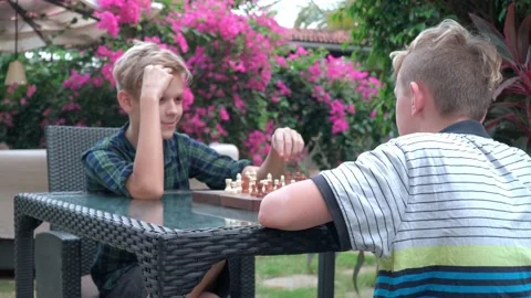 Two boys are playing the chess Stock Footage 167602528