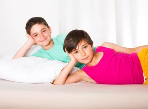 Two boys in bed 写真素材