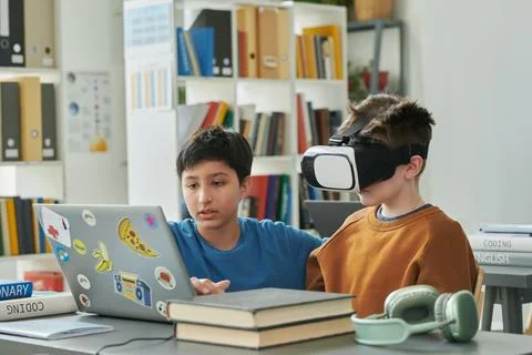 Two Boys Enjoying IT Class For Children Stock Photos