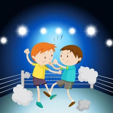 Two boys fighting on the ring Stock Illustration