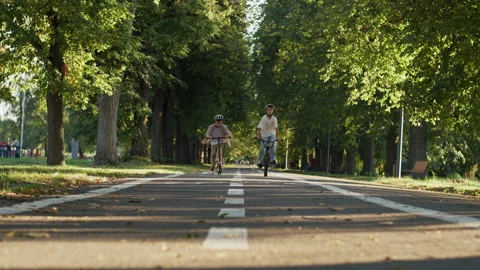 Two Boys Riding BMX Bicycle and Scooter in Park Video stock 346156080