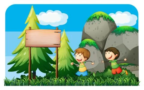 Two boys running in the park Stock Illustration