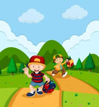 Two boys running in park Ilustración de archivo