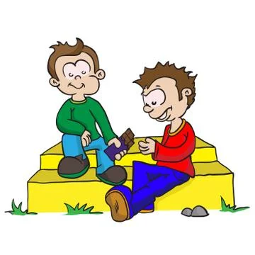 Two boys sharing chocolate Stock Illustration