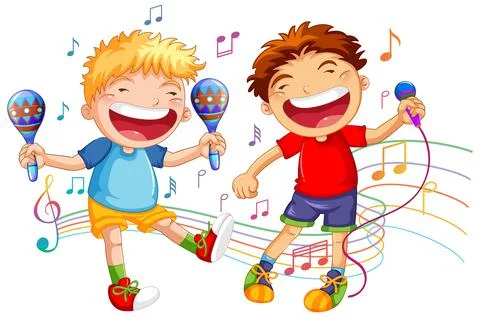 Two boys singing and dancing Stock Illustration