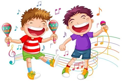 Two boys singing and dancing Stock Illustration