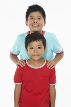 Two boys smiling at the camera Stock Photos