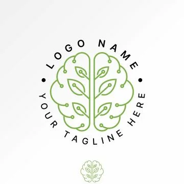 Two brain human head leaves plant nature to typography tech smart excellence Stock Illustration