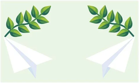 Two branch of green leaf make specific artwork on light colour background Illustrazione stock