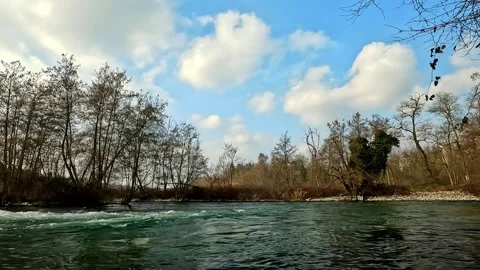 Two branches of the Ticino River flow together Stock Footage 313303494