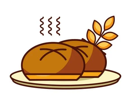 Two bread bun wheat leaves food bakery 스톡 일러스트