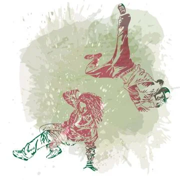 Two break dance dancers on handcrafted splashes background, modern trend Stock Illustration