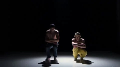 Two breakdance dancers with naked torso | Stock Video | Pond5