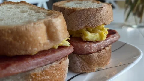 Two breakfast sandwiches with static window light Stock Footage 305620411