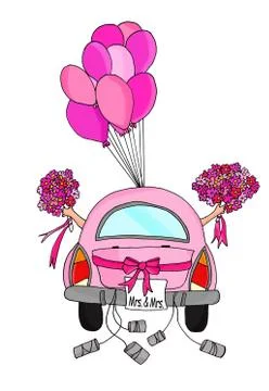 Two brides in car Stock Illustration