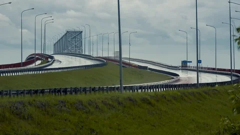 Two bridges across the river Stock Footage 92448898