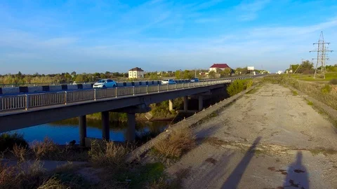Two bridges across the river Stock Footage 97843911