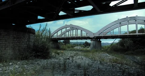 Two bridges and a dry river Stock Footage 116608677