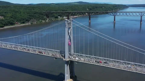 Two Bridges Over the Hudson River Drone Aerial View Poughkeepsie New York USA Stock Footage 159251678