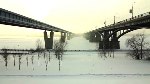 Two bridges over the river Ob, Novosibirsk, Russia Stock Footage 37460795