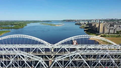 Two bridges over a wide river Stock Footage 132778347