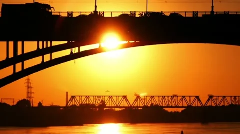 Two bridges at a sunset Video stock 8681359