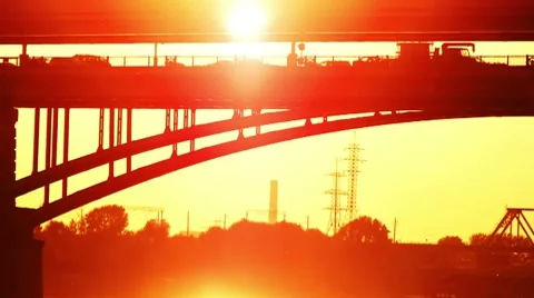 Two bridges at a sunset Stock Footage 8681366