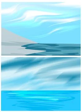 Two Bright Blue Ocean Landscape Panels Illustration Stock Illustration