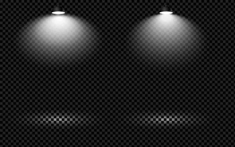 Two bright ceiling spotlights casting light and shadows on a dark checkered.. Stock Illustration