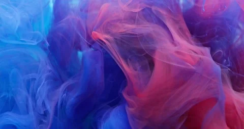 Two bright colors of paint flow, blend, creating abstract patterns Video stock 158538327
