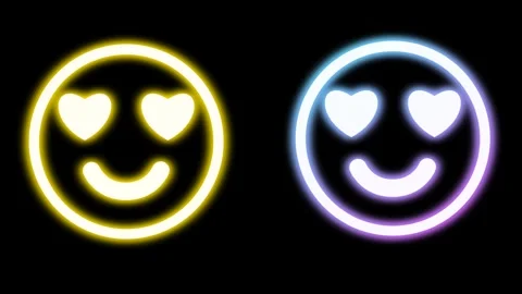 Two bright emoji in bright neon light with love, like and romantic mood exp.. Stock Footage 280133131