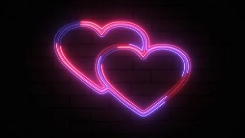 Two bright neon heart shape suit icon. Red and blue color neon two heart sh.. Stock Footage 295933946