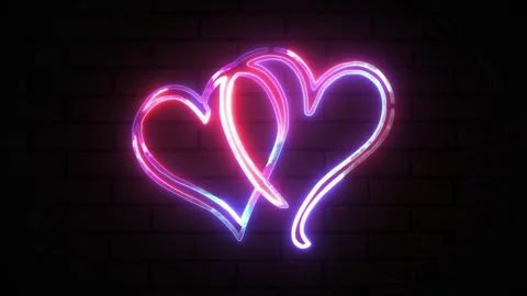 Two bright neon heart shape suit icon. Red color burning heart shape Valent.. Stock Footage 295934176